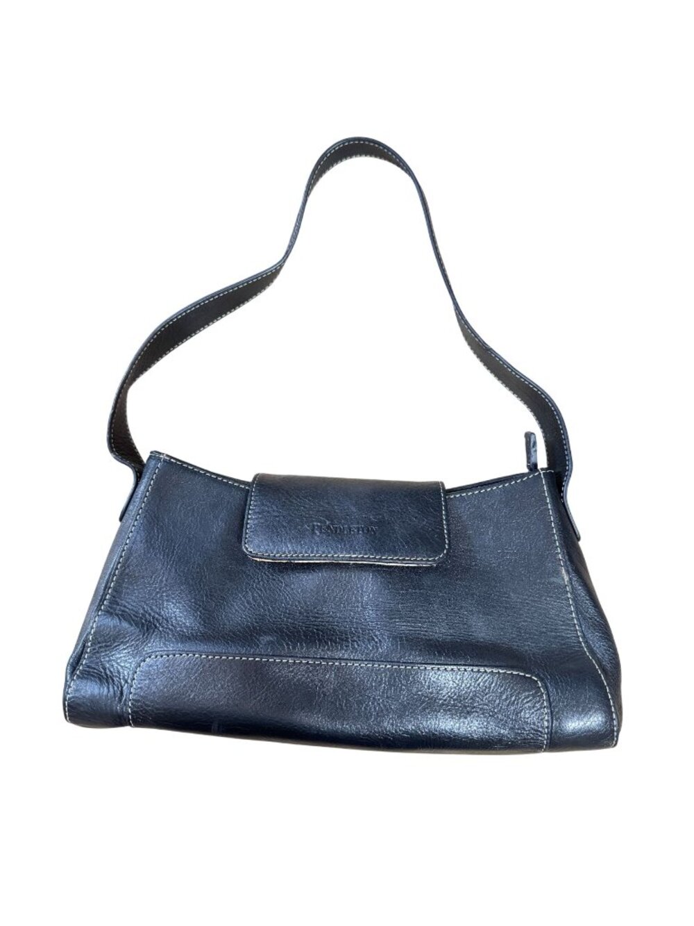 Pendleton Genuine Leather Purse Black Embossed Logo Shoulder Bag Tote 6"x11.5"